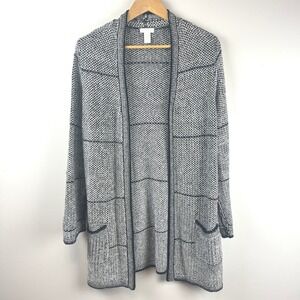 Chicos Black White Open Front Cardigan 2